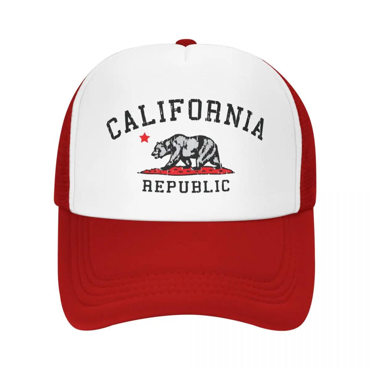 Custom Punk Unisex California Republic Flag Trucker Hat Adult Adjustable Baseball Cap Unisex Women Sun Protection Trucker Cap One Size