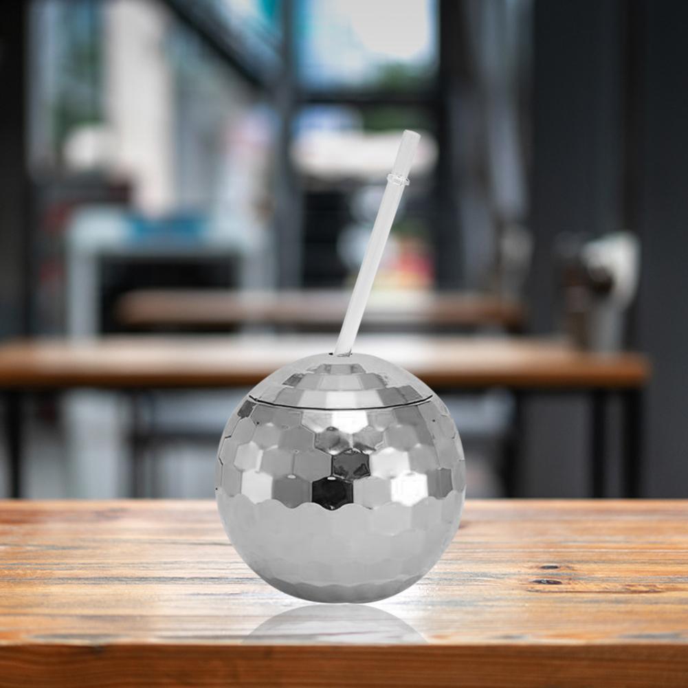 600ml Flash Ball Cup Creative Ball-shaped Sippy Cup Glittering Straw Cup Unique Spherical Water Cup for Bar Nightclub