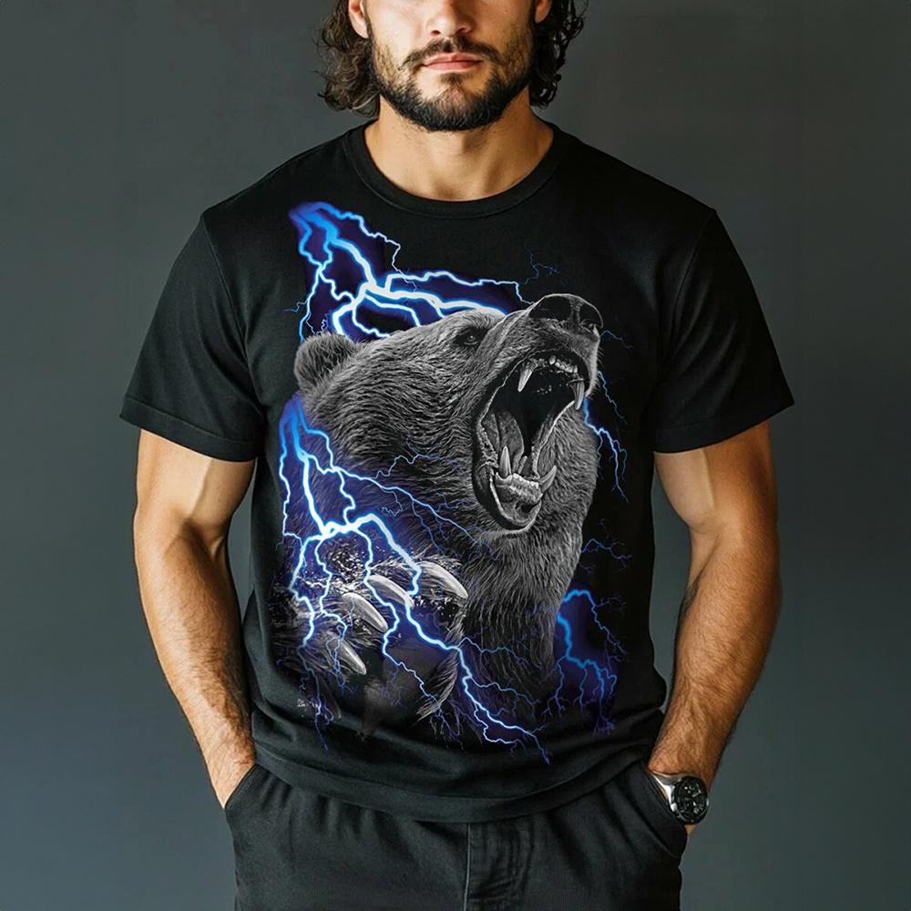 Russian National Emblem T-shirt For Men Animal Brown Bear Print T Shirts Short Sleeve Tee Casual Oversized Men's Clothing Tops