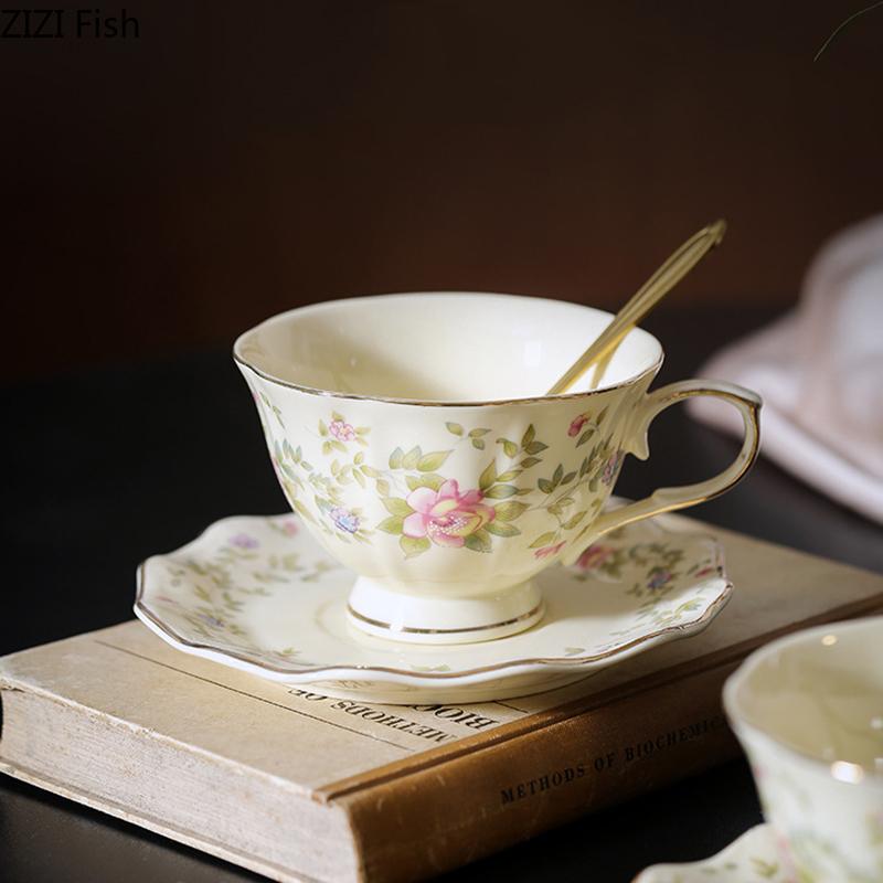 Gold-plated Classical Ceramic Cup&saucer Mugs Dining Table Coffee Mug Milk Cups Afternoon Tea Teacup Fruits Juice Container