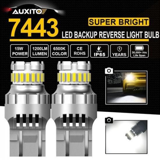 AUXITO 2X 7443 7440 LED Flash Back Strobe Up Reverse Light,Brake Bulb Lamp,White