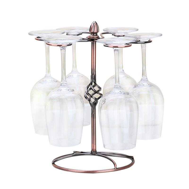 Bronze Metal Home Wine Glass Set with 6 Crystal Stem Wine Glasses Wine Decanter Upside Down Cup Holder