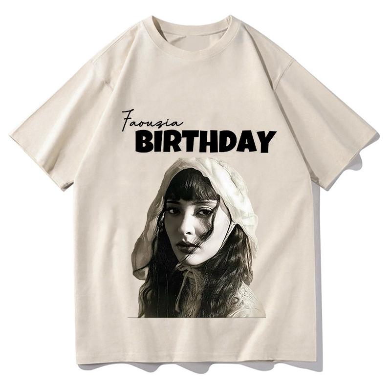 2026 Summer Cotton Faouzia BIRTHDAY Printed TShirts Vintage Graphic Tees Unisex Unisex Loose Casual Hip Hop Streetwear Comfort Tops