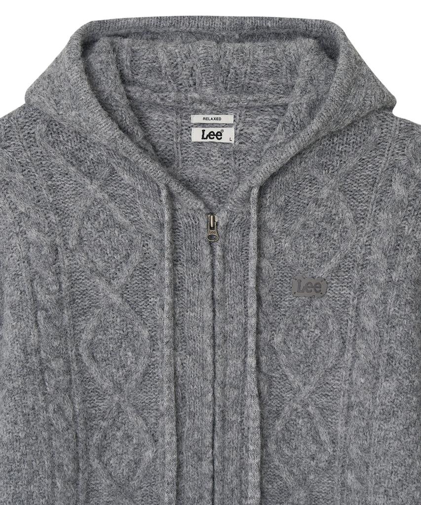 Lee Knit Zip-Up Hooded Cardigan Gray