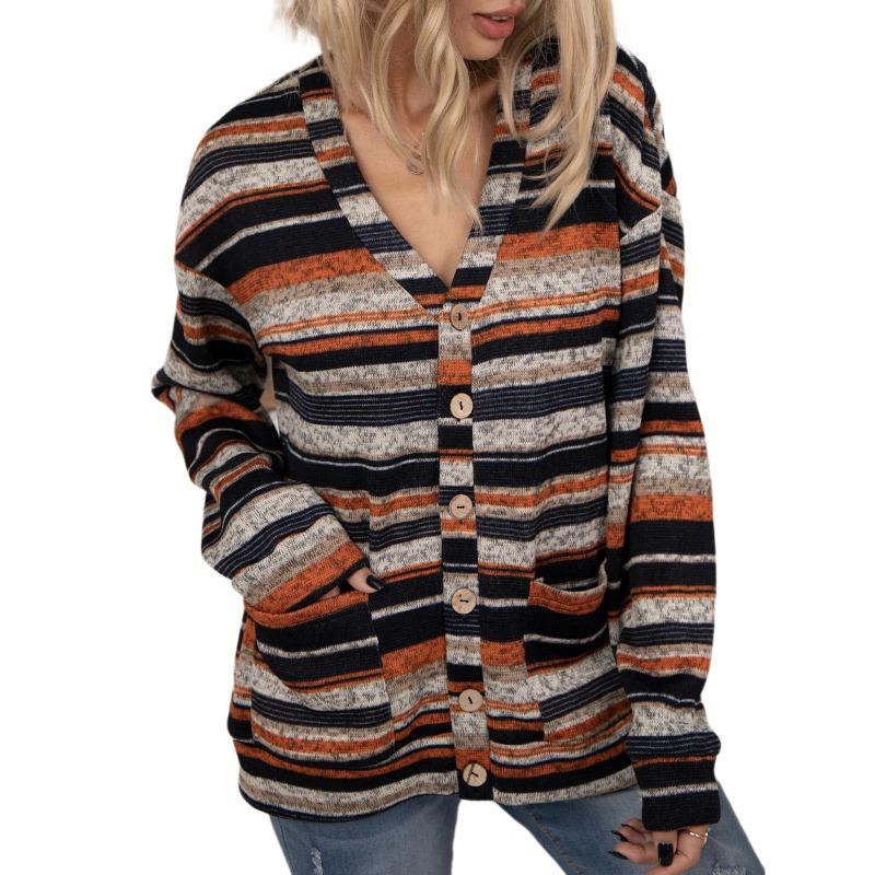 Damen S V-Ausschnitt Strick Knopf Tasche Cardigan Pullover Langarm Top