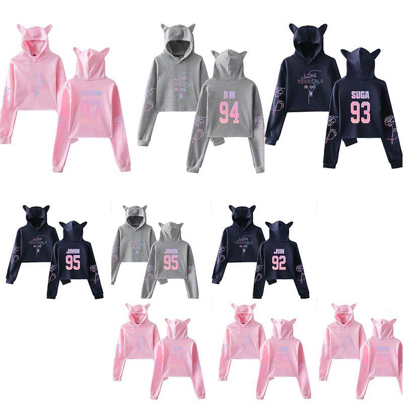 Kpop Unisex Bts  jung Kook Jimin 95 97 Hoodie Sweatshirt Cat Ears Tops Crop