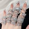 Premium Sense Row Diamond Petal Opening Ring Full Diamond Shiny Exquisite Zircon Light Luxury Personality Ring Woman