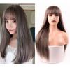 MISS WIG Women Long Straight Wig with Blunt Bangs Fashion Long Straight Synthetic Fiber Wigs for Women