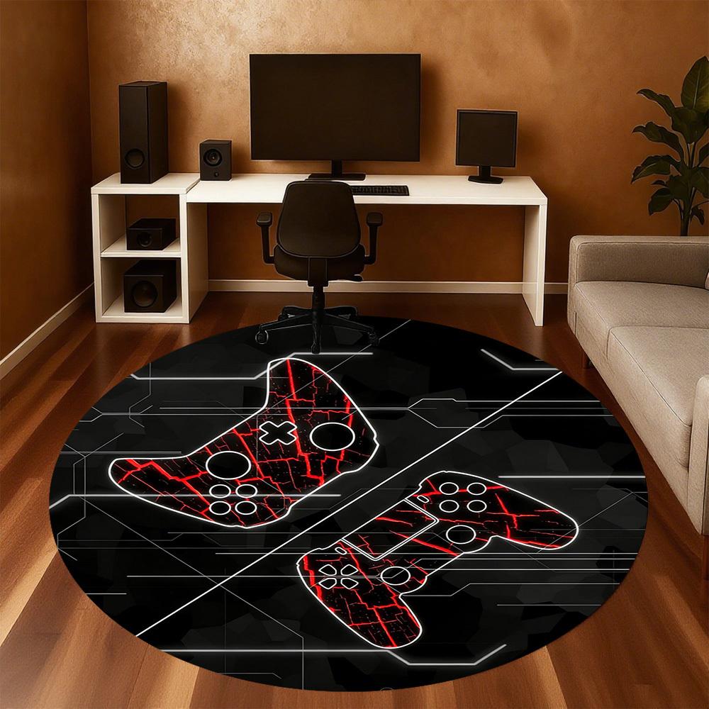 1pc Gaming Controller Round Chair Mat Office Area Rug - Non-Slip, Floor Mat for Office, Bedroom, and Indoor Decor P127266