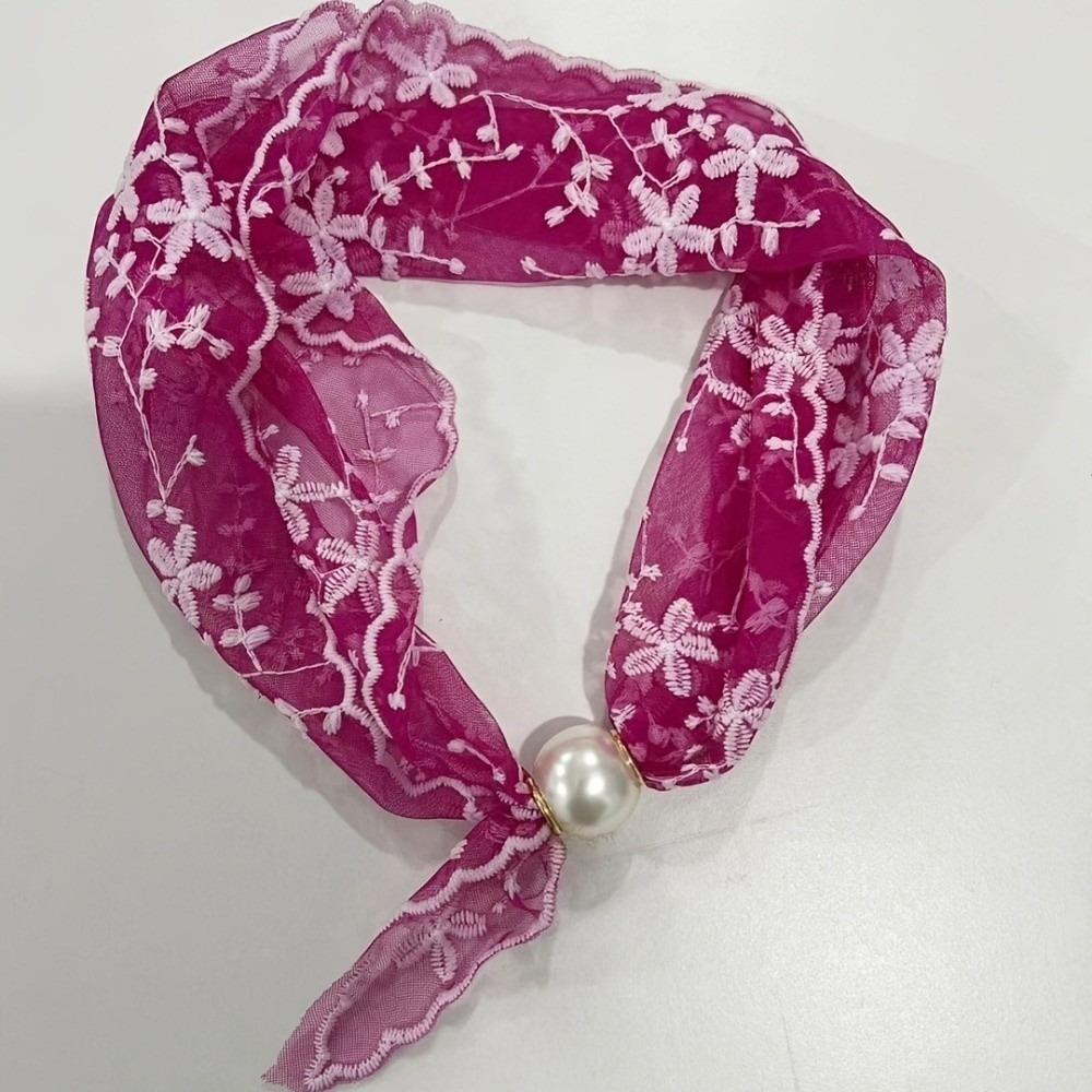 Snap Closure Pearl Lace Neck Scarf Adjustable Shirt Collar Scarf Spring Season