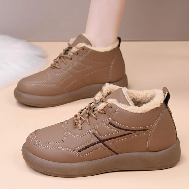 Womens Winter Warm Fleece-Lined Slip-Resistant Cotton Shoes Non-Slip Rubber Sole Comfortable Casual Boots