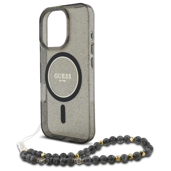 Guess Guhmp16Xhgcrelsk Iphone 16 Pro Max 6.9 Czarny/Black Hardcase Iml Glitter With Pearl Strap Magsafe