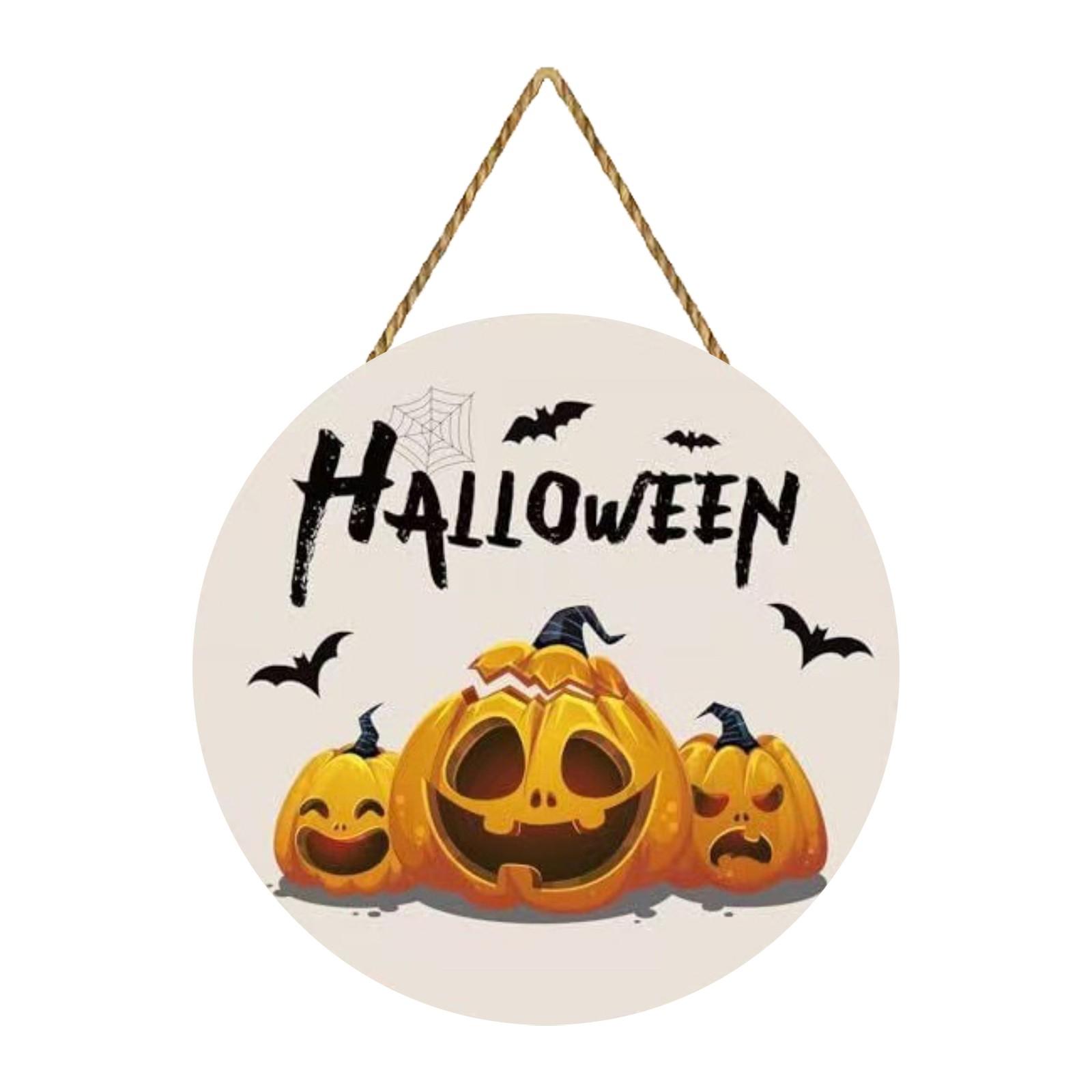 

Halloween Door Decoration Halloween Wreath Cute Pumpkin Hanging Welcome Sign Wooden Home Decoration One Size