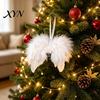 Holiday Party Props 10Pcs White Feather Angel Wings Ornament for Christmas Tree Decoration, Soft Fluffy Baby Photography Accessories Hanging