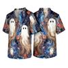 Men's V Neck Short Sleeve Halloween Print Pocket Scrub Top Lightweight Breathable Medical Uniform Shirt for Healthcare Professionals
