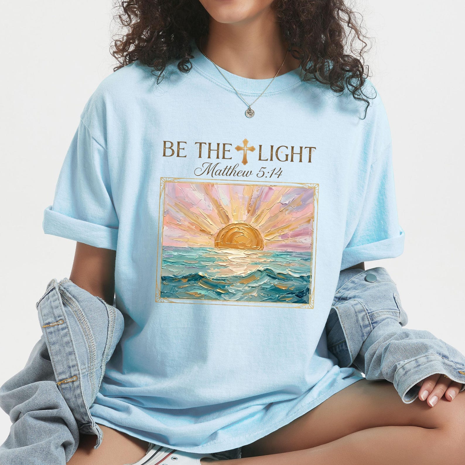 Be The Light Christian Shirt, Matthew 5:14 Faith T-Shirt, Sunrise Beach Tee, Bible Verse Shirt, Religious Gift for Men Women, Jesus Apparel 4XL