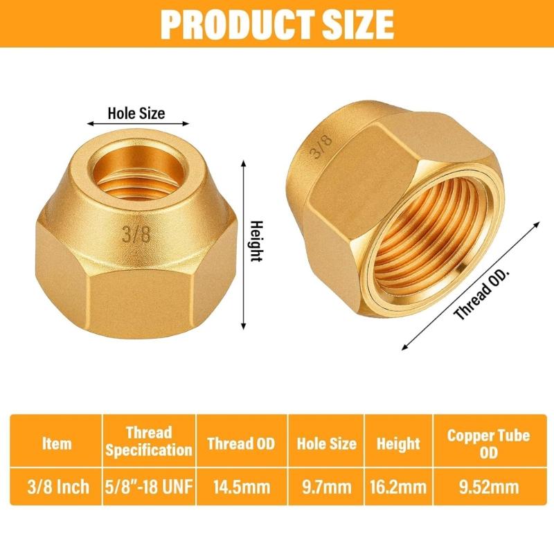 10Pcs Brass Flares Nuts Copper Pipe Extension Joint Connectors Replacement Flares Tube Fittings Easy To Installation