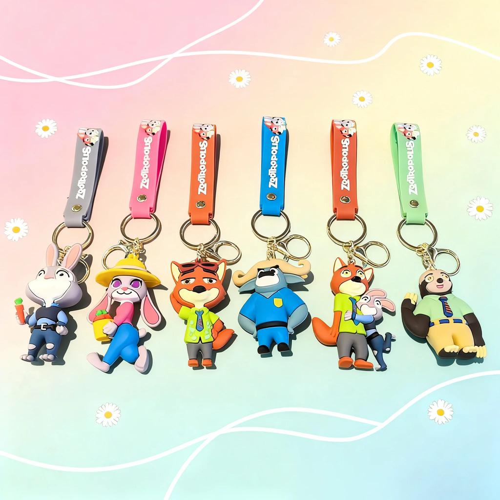 Cute  Zootopia Keychain Pvc Cartoon Character Judy Nick Chief Bogo Keyring Hanging Couples Bag Decoration Festival Gift