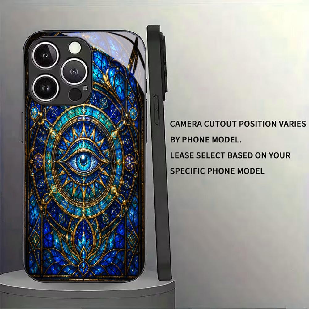 Mystic Eye Black Tempered Glass Phone Case For iPhone 17 16 Pro Max 15 Plus 14 13 12 Fingerprint Shockproof Hard Back Cover
