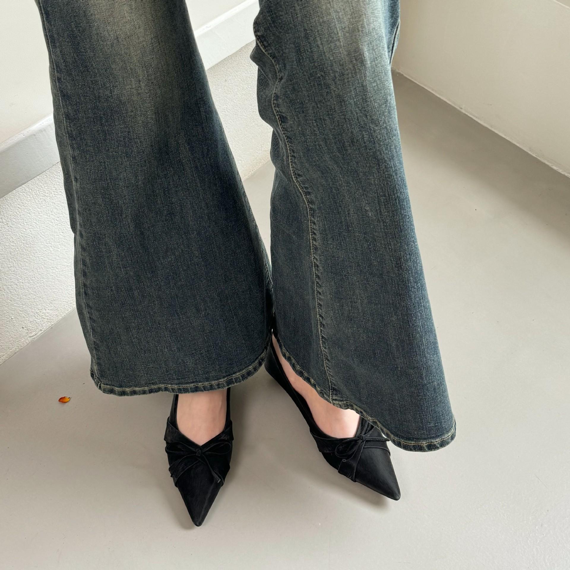 Inner Heightening French Pointed Mary Jane Single Shoes Women S Spring Gentle Bow Commuter Evening Shoes 35