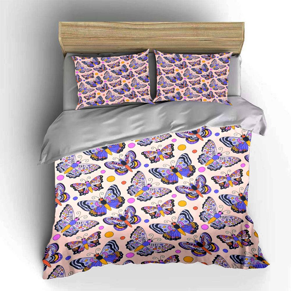 Colorful Butterfly Pattern Set - Decorative  Kid'S And Adults' Bedroom Decor, Exquisite Three-Piece Bedding Set Gift