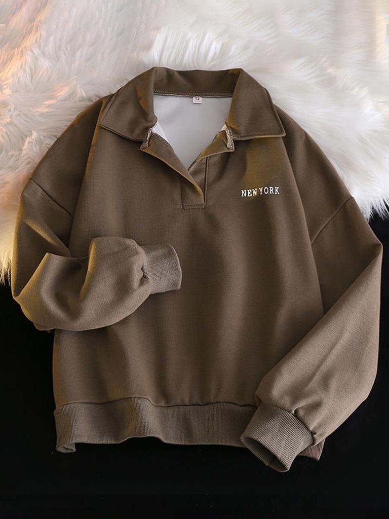 Baggy Long-sleeved Sweatshirt Women's Folded Collar Sweatshirt Spring Autumn Korean Fashion Top Y2K Clothing