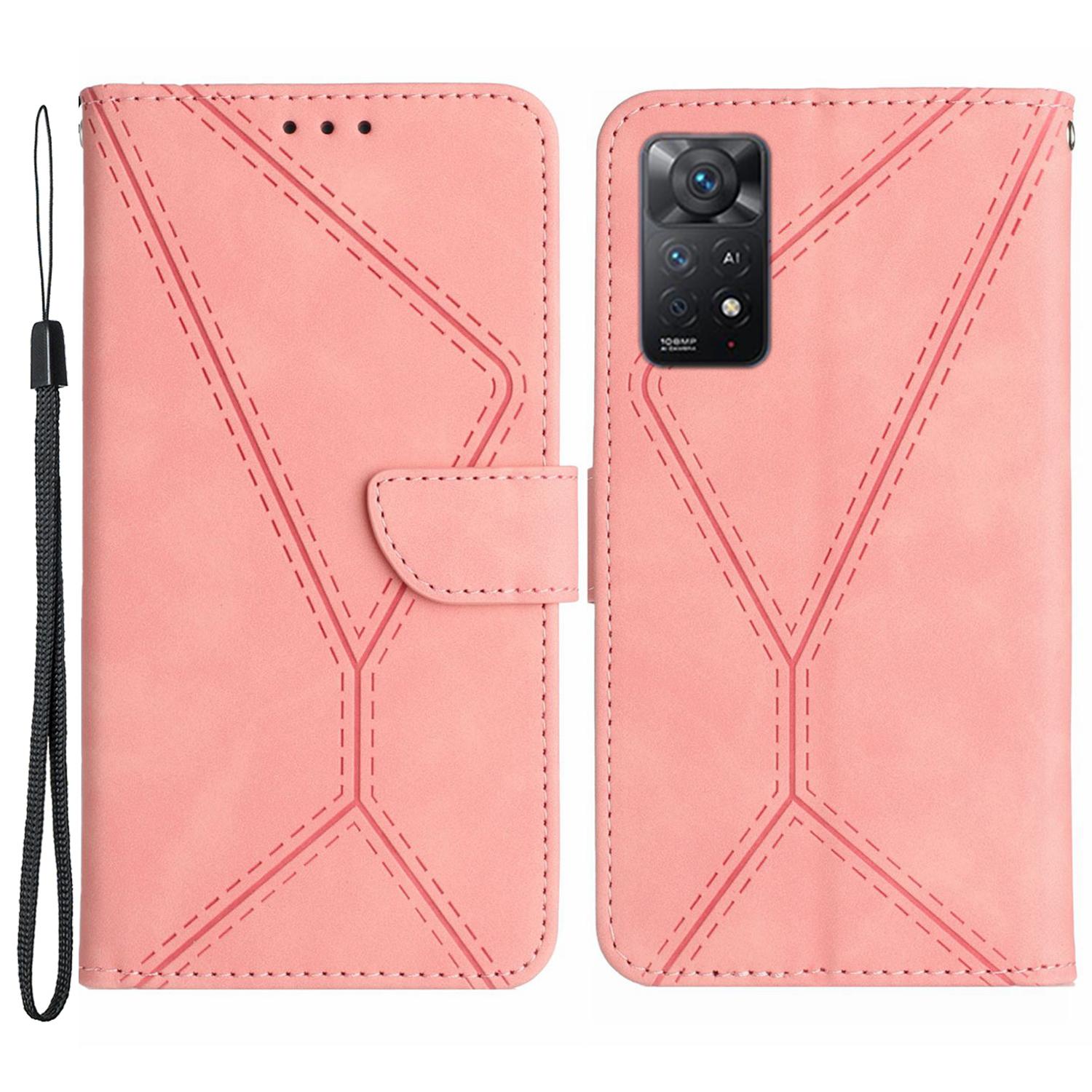 

HT05 for Xiaomi Redmi Note 12 Pro 4G/Note 11 Pro 4G (MediaTek)/Note 11 Pro 5G (Qualcomm) Imprinted Line Phone Case Leather Cover Wallet Pink