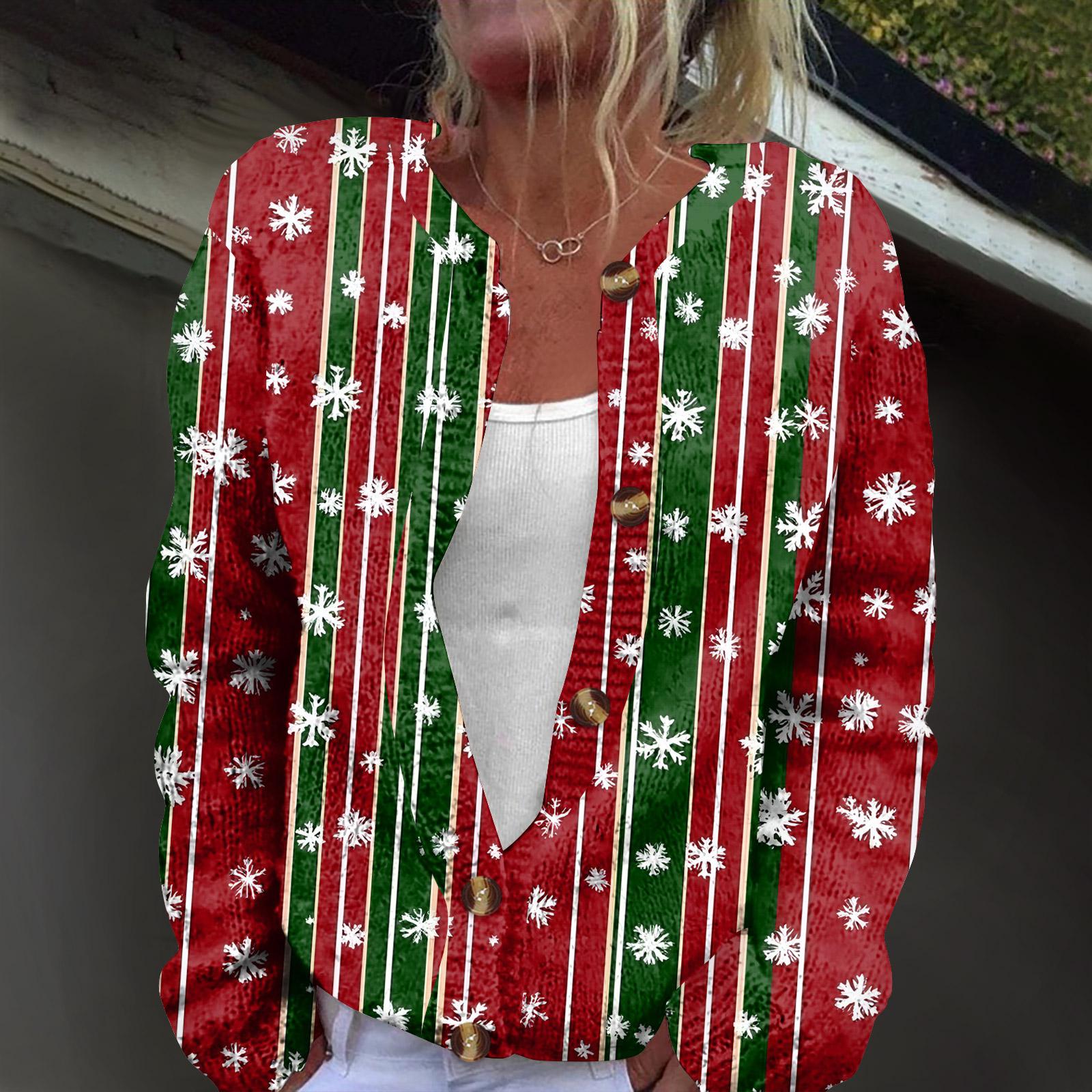 

Женский модный вязаный кардиган на пуговицах с рождественским принтом и длинным рукавом XL