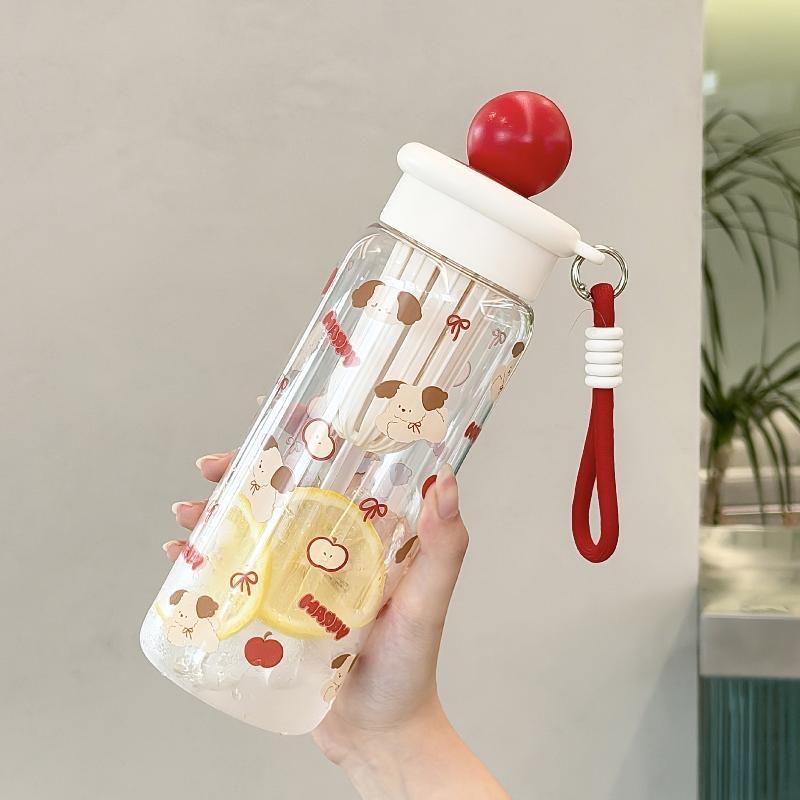 Cute Cartoon Floating Ball Straw Plastic Large Capacity Water Cup Portable High Aesthetic Value Anti-Fall Handy Cup For Girls