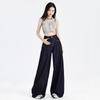 2024 Women's Retro Deep Blue High-Waist Wide-Leg Jeans