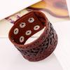 Men's Women's Punk Braid Faux Leather Wide Cuff Bracelet Button Wristband Bangle
