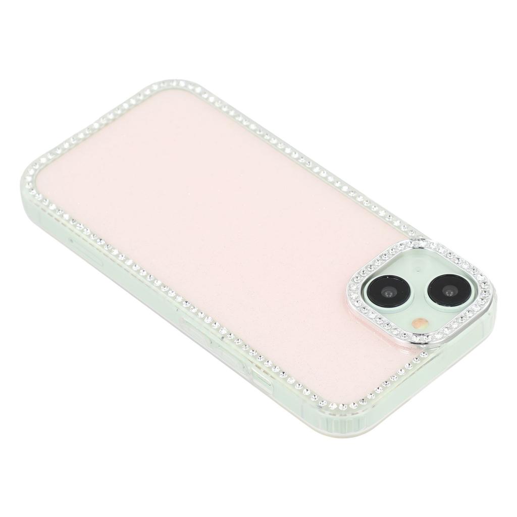 For iPhone 15 Case Rhinestone Edge Glitter Back TPU+PC IMD Phone Cover