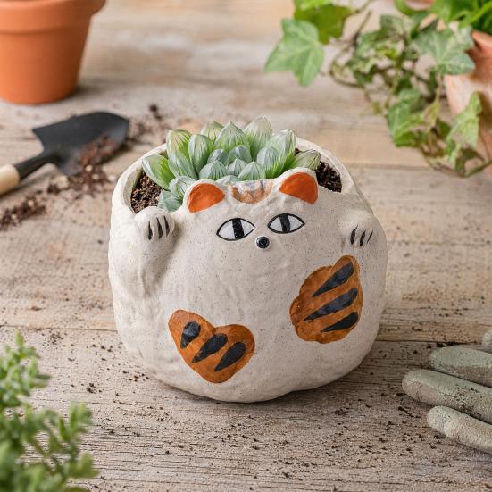 Cute Cat Planter, Cartoon Kitty Ceramic Plant Pot, Decorative Flowerpot with Drainage Hole for Succulents Cacti Small Plants Indoor Outdoor Decor