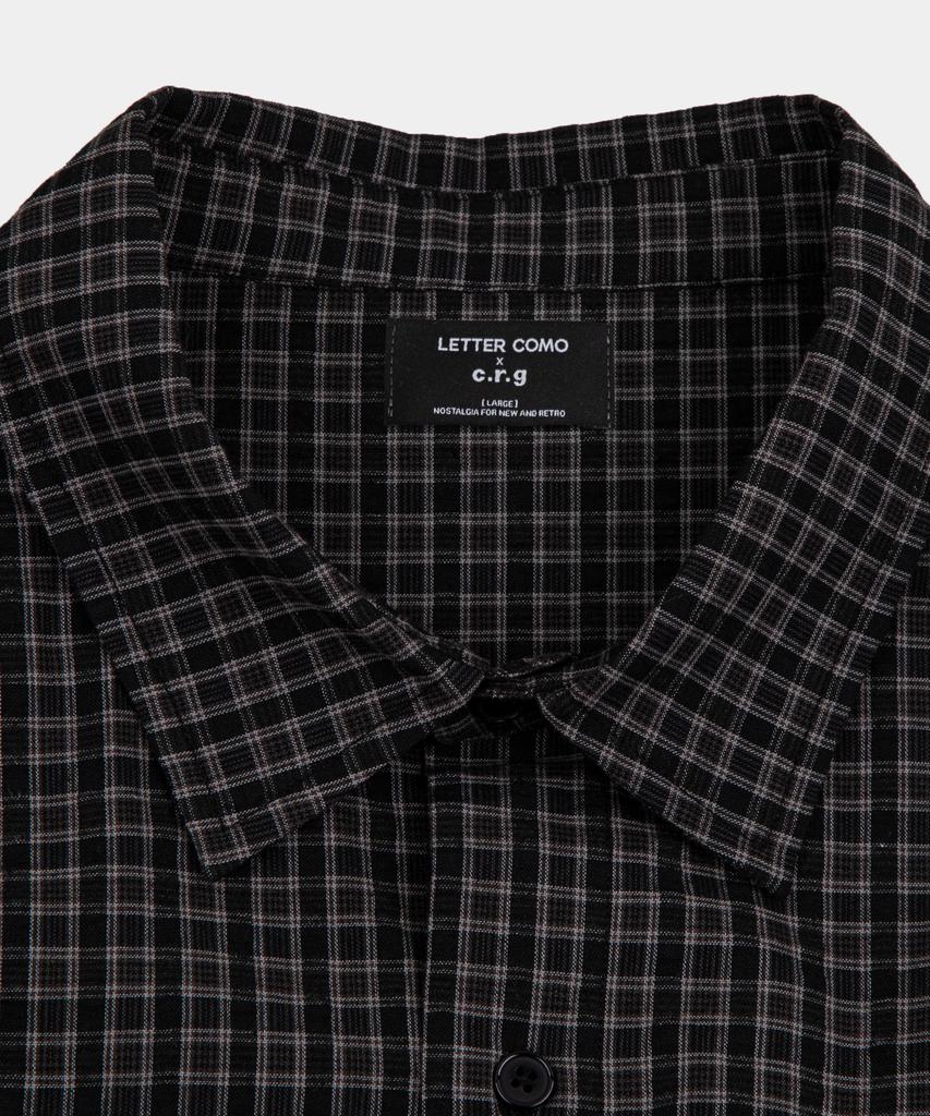 LETTERCOMO Core Wrinkle Check Boxy Half Roll-Up Shirt Smoked Black