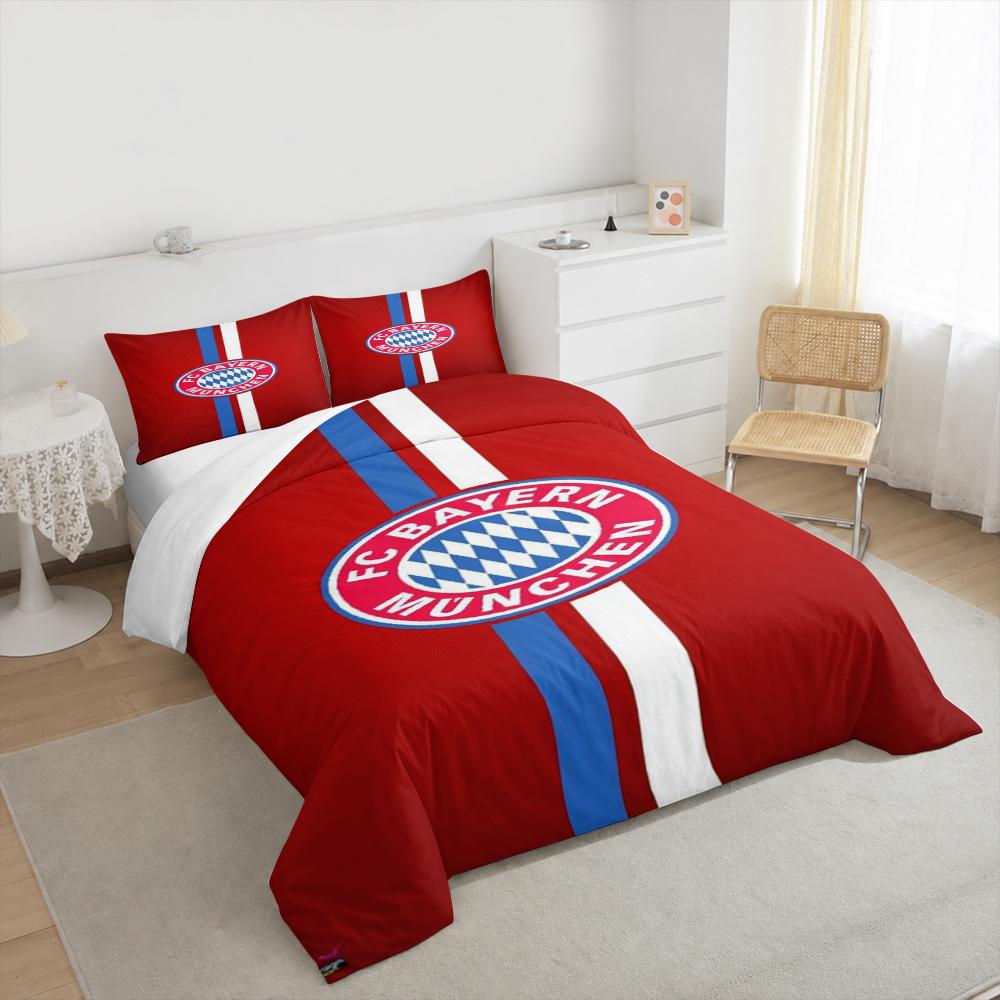Red Vertical Blue White Stripe Bedding set (1 duvet cover, 2 pillowcases, duvet not included), Bayern Munich Center Badge Art Print