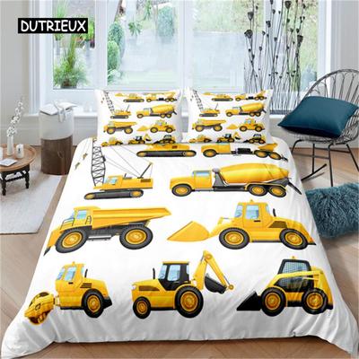 2/3pcs Simple Cartoons Car Bedding Set High Quality Child Excavator Crane Polyester Duvet Cover Twin Single Full Queen King Size