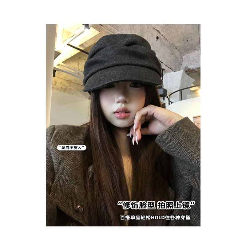 Women S Black Pleated Beret Hat Japanese Style Vintage Cloud Octagonal Hat Fall Winter