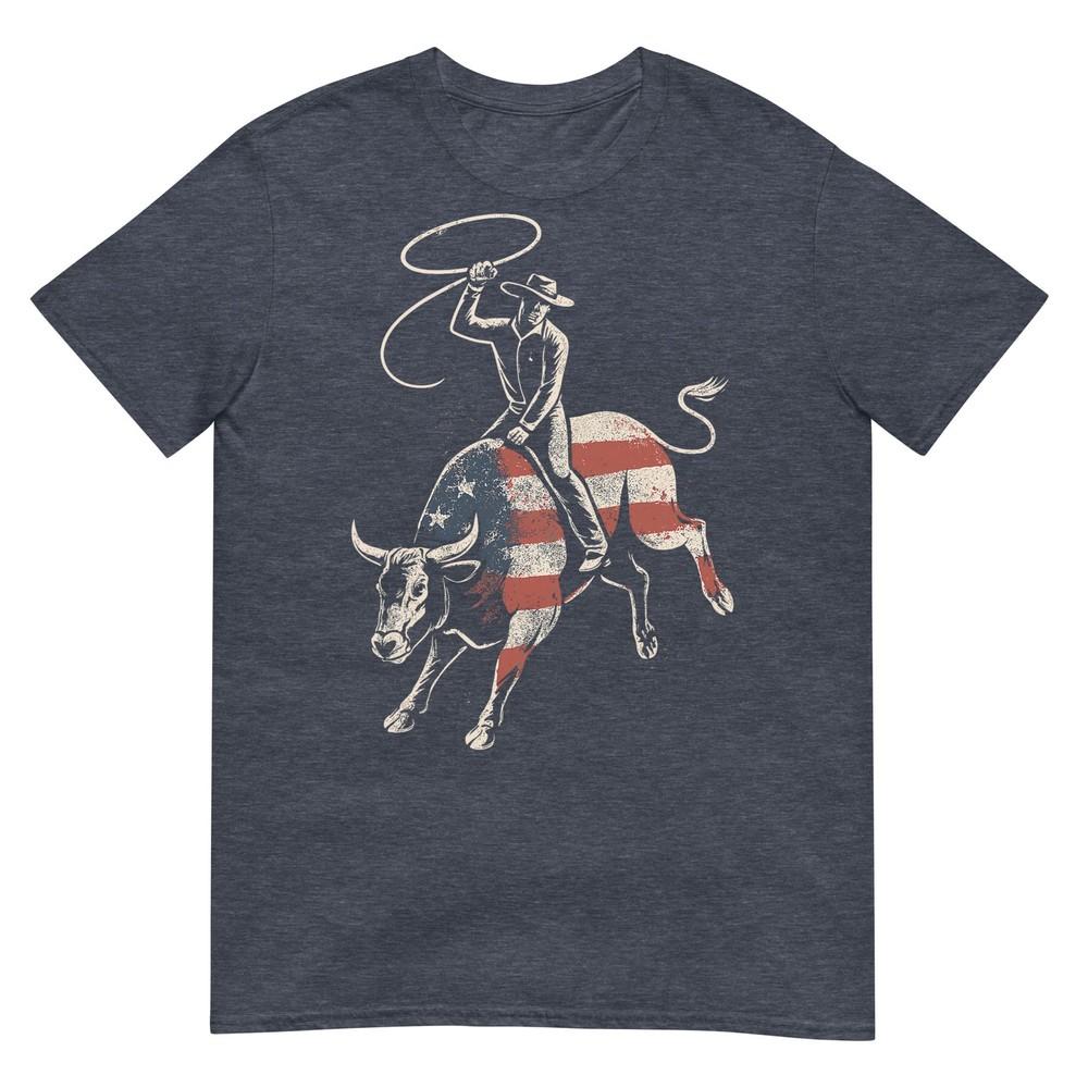 American Rodeo Bull Rider Usa Flag Patriotic Western Cowboy TShirt