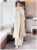 Women’s Versatile Mid-Length White Suri Alpaca Cashmere Wool Coat for Winter 2024