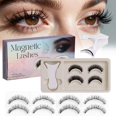 Two Pairs of Magnetic False Eyelashes Set In One Box, 3D Thick Magnetic Eyelashes Portable Set