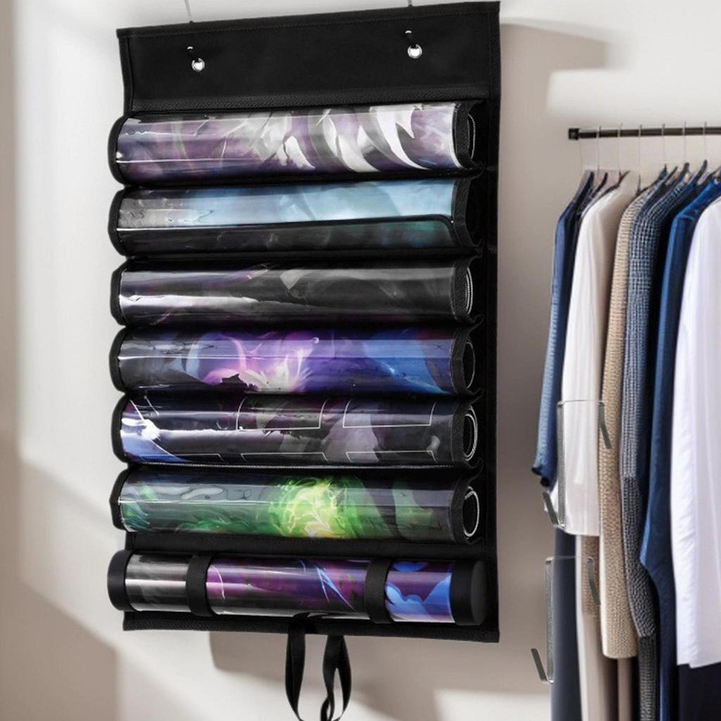 Game Mat Holder Double Hook Hanging Game Pad Organizer storage Bag With Transparent Slots Can Hold 12+1 Card Game Pads