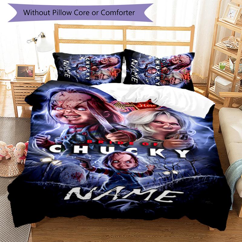 3pcs Custom Name Cartoon Michael Myers Bedding Set Duvet Cover Closure Includes 1 Duvet Cover & 2 Pillowcases for All Seasons Bedroom Decor