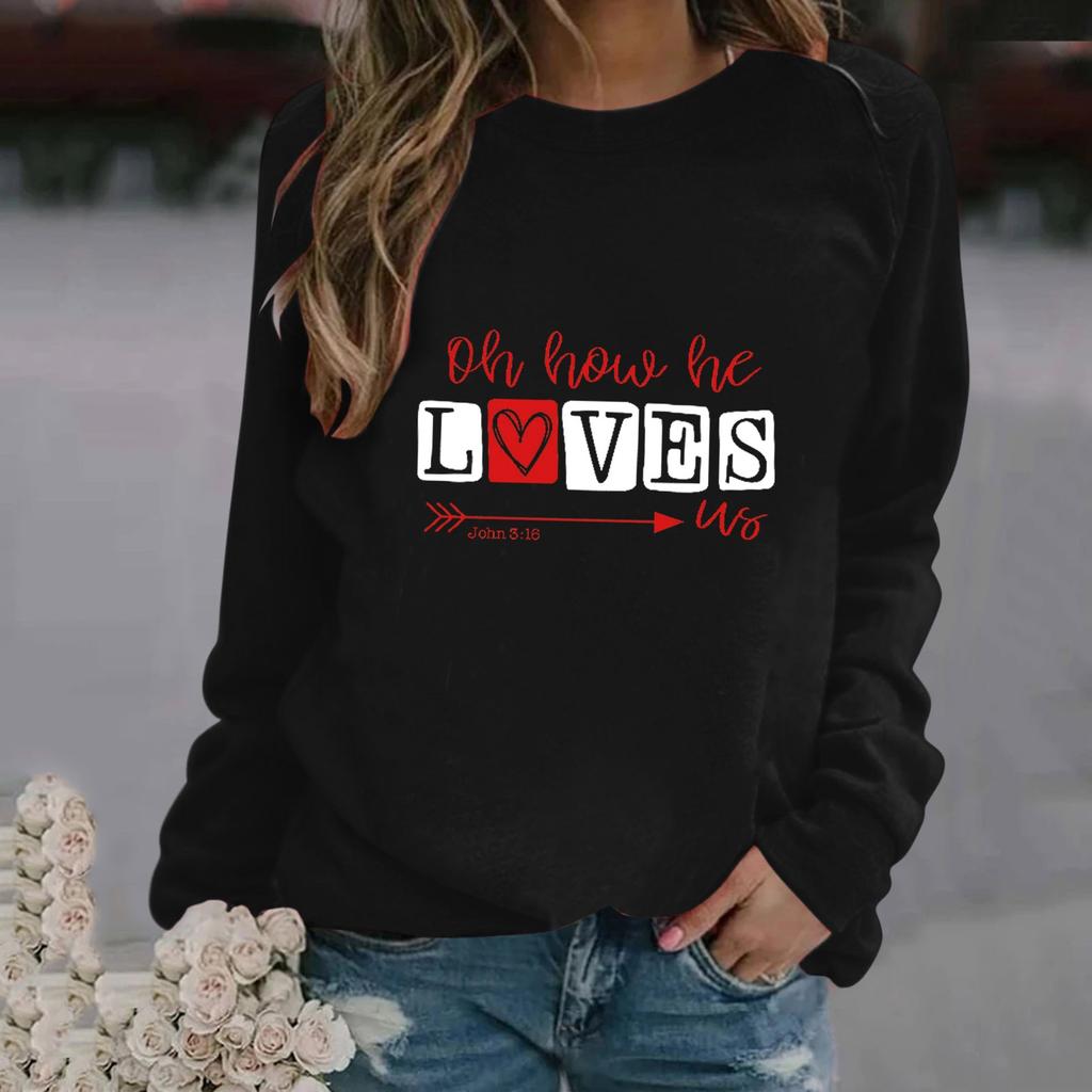 Women's Fashion Leisure Valentine's Day Print  Long Sleeve Pullover Top