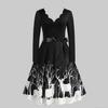 Christmas Print Sequin Patchwork Long Sleeve Dress Deer Skater Party Dresses