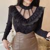 Womens Lacetrim Mock Neck Top With Embellishments For Office Wear