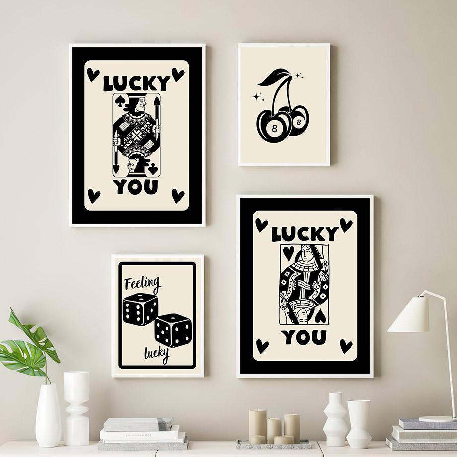 Wall Art Canvas Painting Lucky Playing Card Dice Spades Ace Queen Club Living Room Decor Posters And Prints Home Wall Pictures