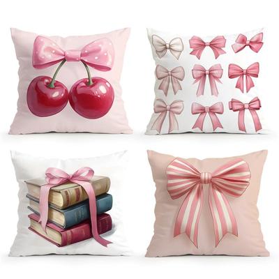 Pink Cherry Book BowDecorative Pillowcase 18 X 18 Inch Pillow Covers Throw Pillows Cushion Cases For Home Car Sofa 4pcs