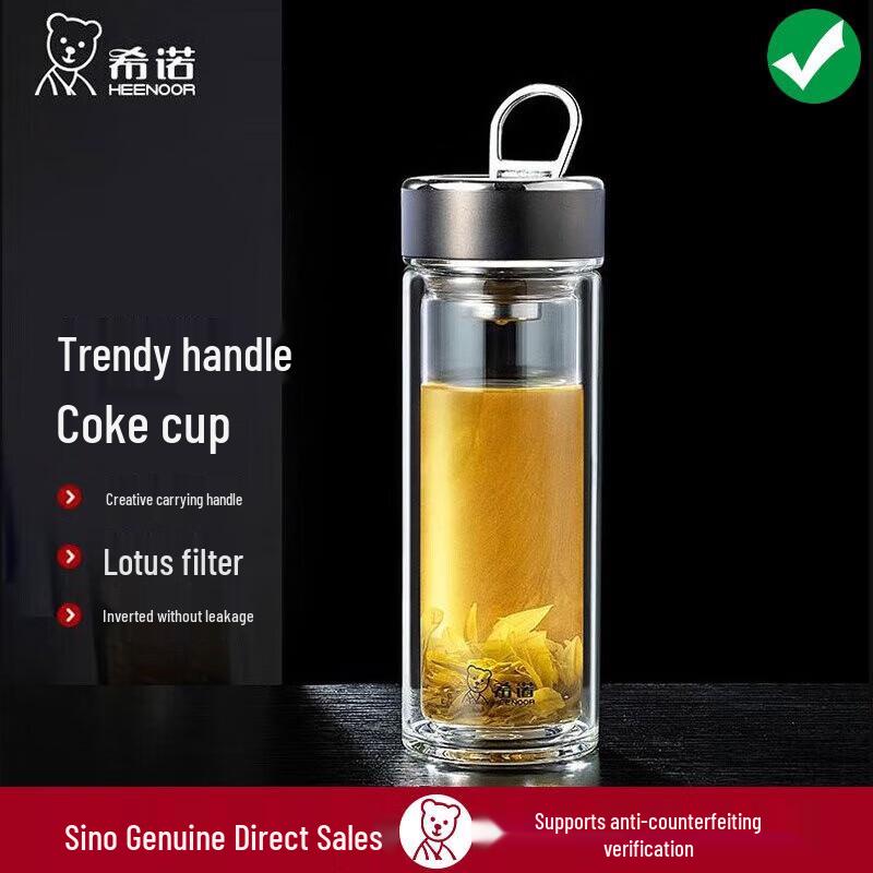 Xinuo Double-Wall Portable Glass Tea Cup, 315ML