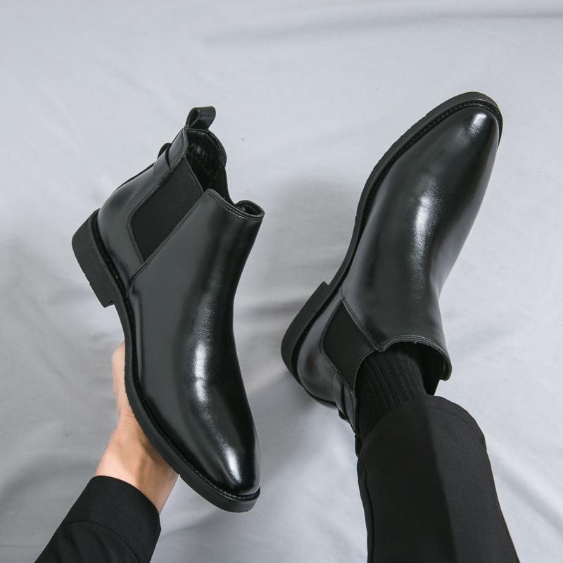 Yuppie Chelsea Shoes Men High Quality Oxford Ankle Boots Men's Dress Shoes Trend Britain Brogue Social Formal Shoes Men