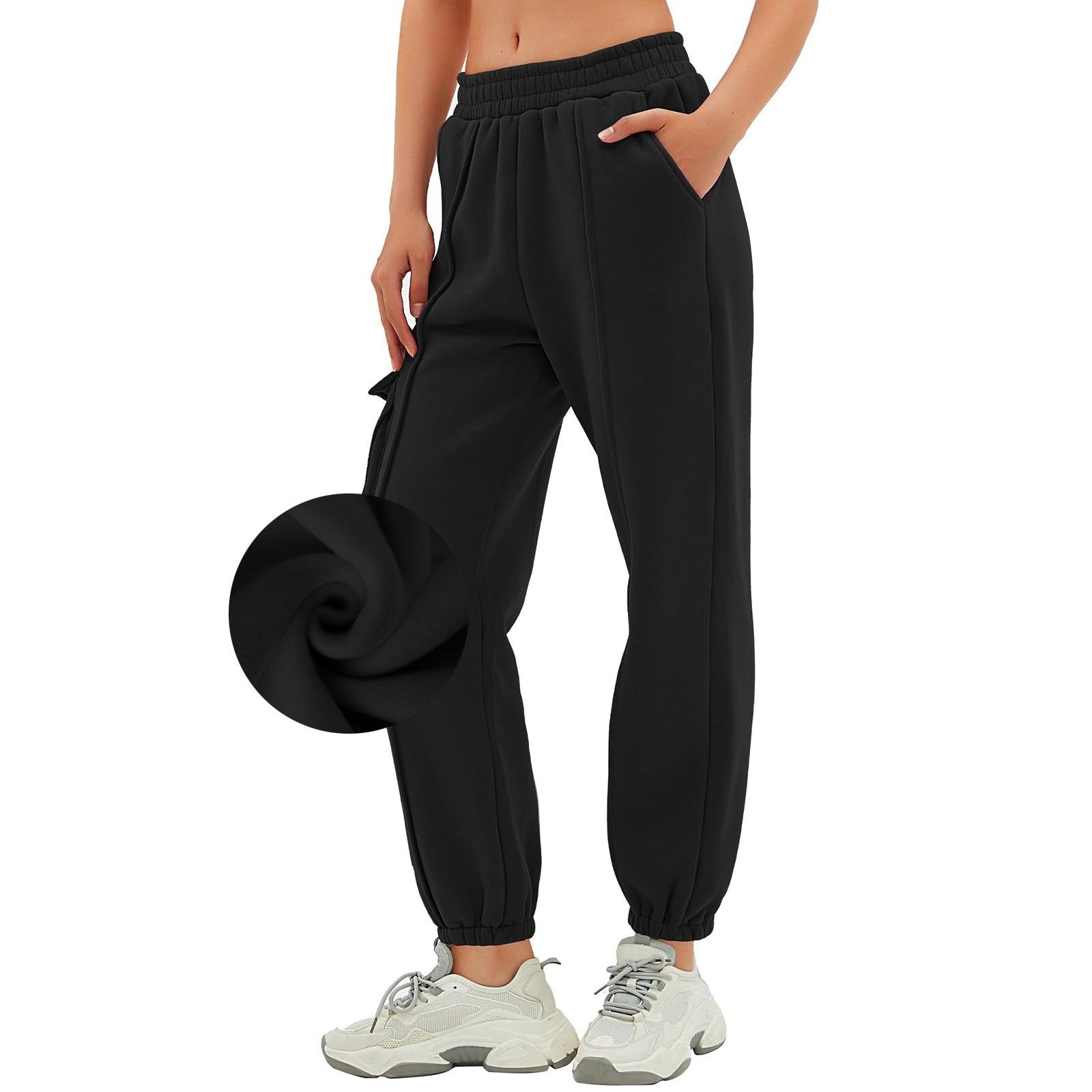 

Жіночі зимові спортивні штани Однотонні повсякденні штани Жіночі флісові спортивні штани Широкі прямі штани XL чорний